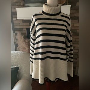 NWT Toteme Striped Wool Cotton Turtleneck light sand small